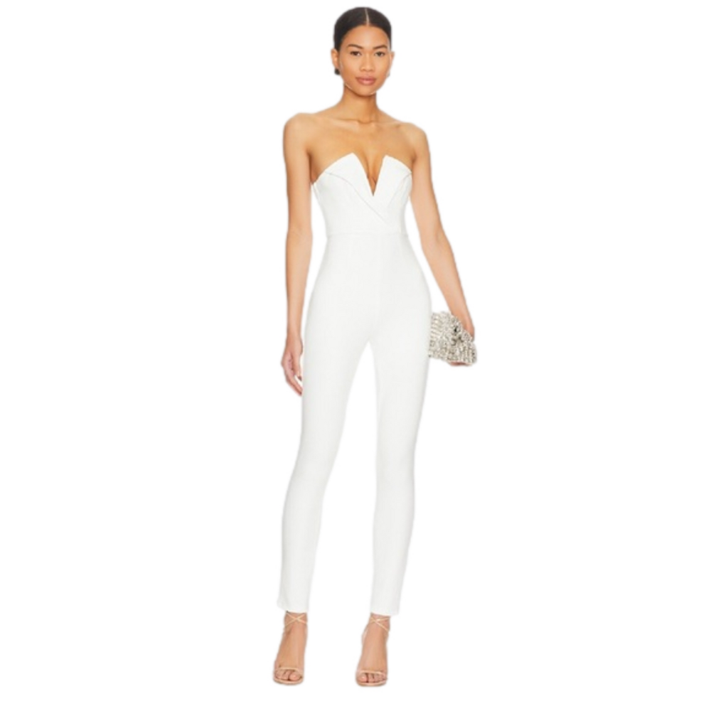 #61 Revolve superdown Small madi strapless jumpsuit white NWT